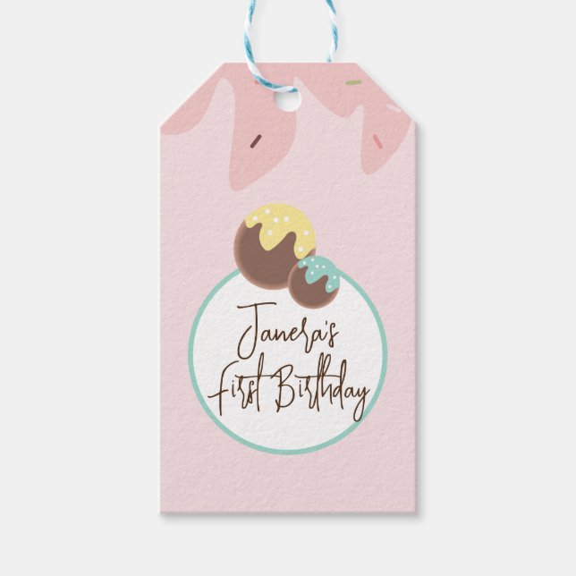 Étiquettes-cadeau Ballons Cute Cakepop Premier Anniversaire Froid (Devant)