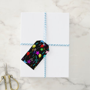 Étiquettes-cadeau Ballons de fête colorés et étoiles