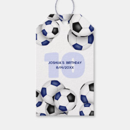 Étiquettes-cadeau Ballons de football noir bleu anniversaire de enfa