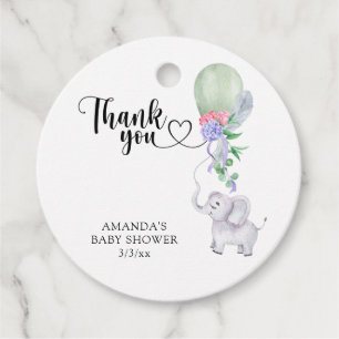 Étiquettes Cadeau Ballons de Merci et éléphant