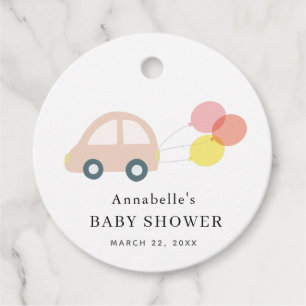 Étiquettes Cadeau Ballons de voiture rose Baby shower fille blanche
