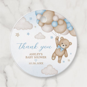 Étiquettes Cadeau Ballons d'ours bleu Baby shower rond