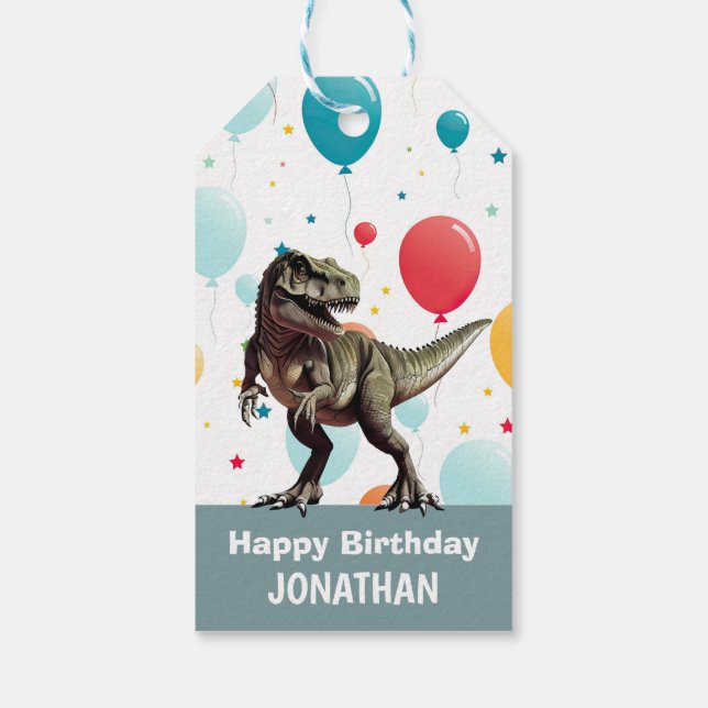 Étiquettes-cadeau Ballons du parti Dinosaur (Dos)