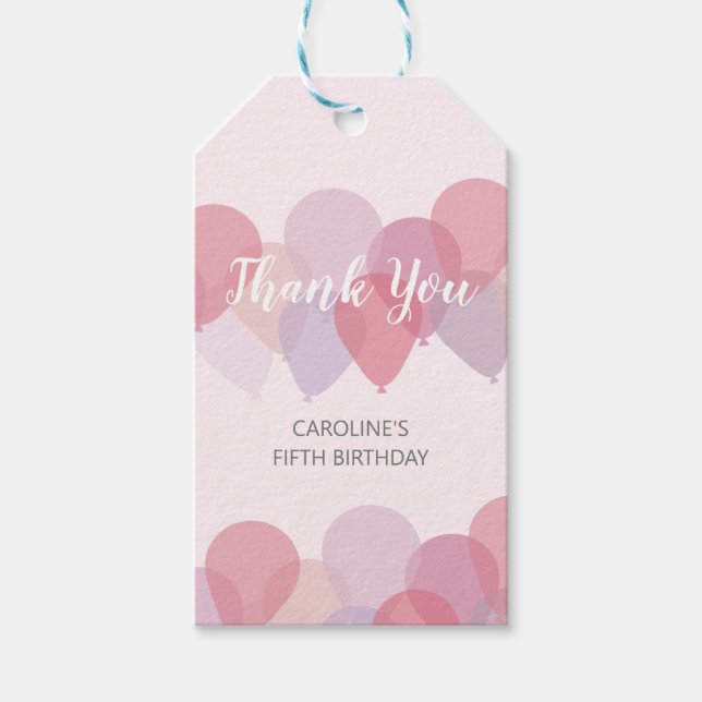 Étiquettes-cadeau Ballons roses mignons Merci fille (Devant)