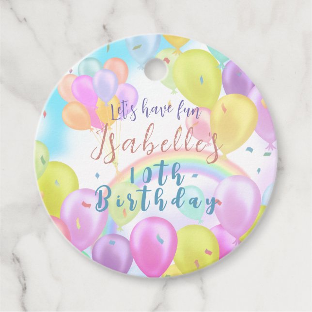 Étiquettes Cadeau Balloon Pastel Anniversaire (Devant)