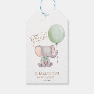 Étiquettes-cadeau Balloon Vert Eléphant Baby shower Merci Favoriser
