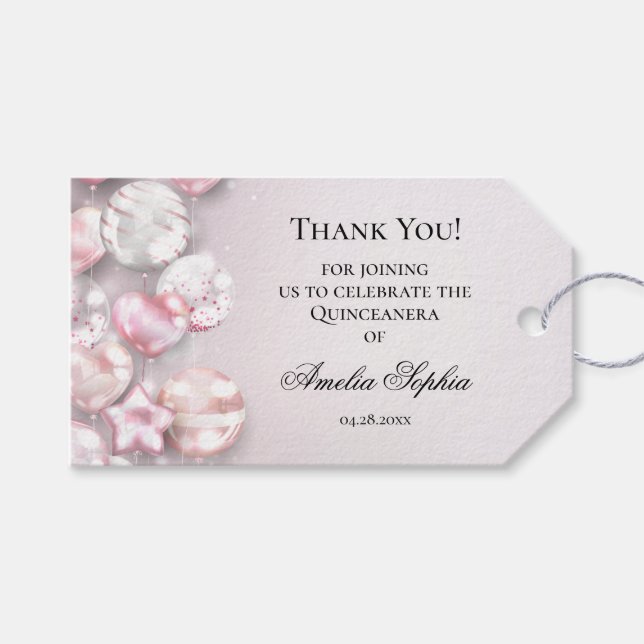 Étiquettes-cadeau Balloons blancs rose Quinceañera Favoriser les éti (Devant (Horizontal))