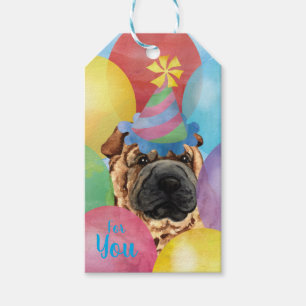 Étiquettes-cadeau Balloons d'anniversaire chinois Shar-Pei