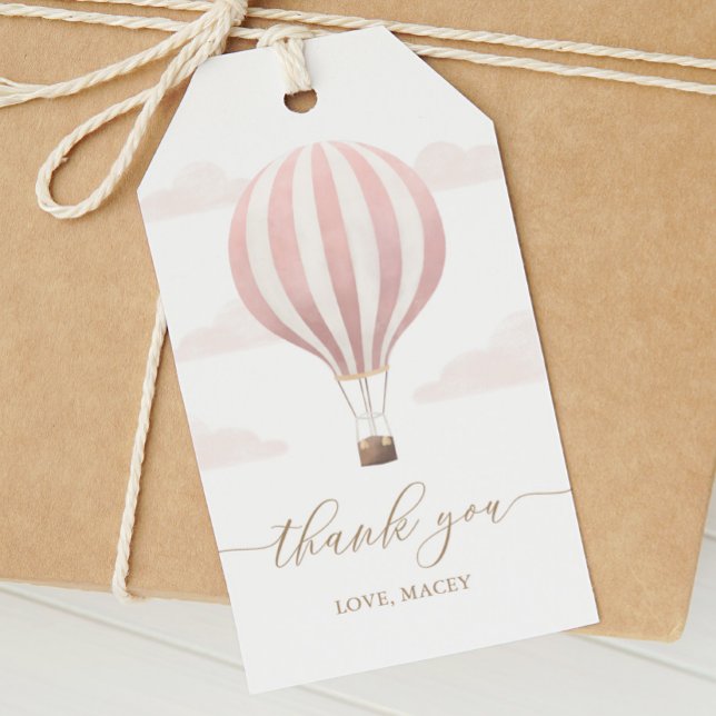 Étiquettes-cadeau Ballotte à air chaud rose Anniversaire (Créateur téléchargé)