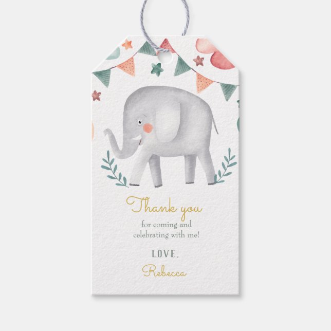 Étiquettes-cadeau Baloons Eléphants Cutie Baby shower rose (Devant)