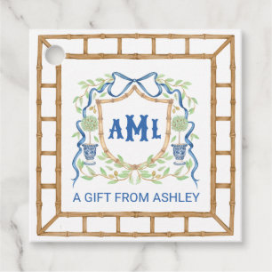 Étiquettes Cadeau Bambou et poitrine opiacée Monogramme