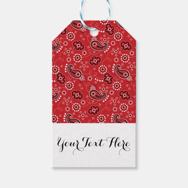 Étiquettes-cadeau Bandana noir rouge Paisley Impression personnalisé (Devant)