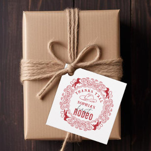 Étiquettes Cadeau Bandana Rouge Premier Rodéo Merci Favoriser Tags -