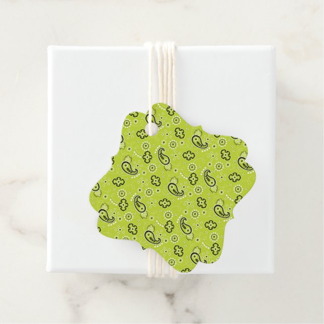 Étiquettes Cadeau Bandana Vert Bleu Motif Retro Preppy Deux tons (En situation)