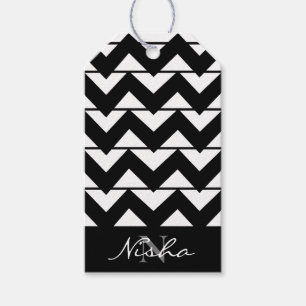 Étiquettes-cadeau Bande Chevron noire et blanche Personnalisée