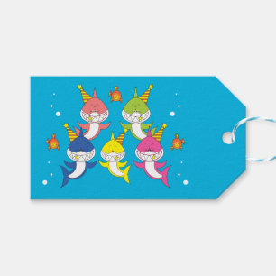 Étiquettes-cadeau Bande dessinée mignonne de famille de requin