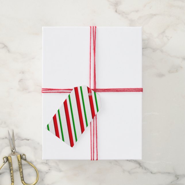 Étiquettes-cadeau Bandes de bonbons, rouge, vert et blanc (Avec de la ficelle)