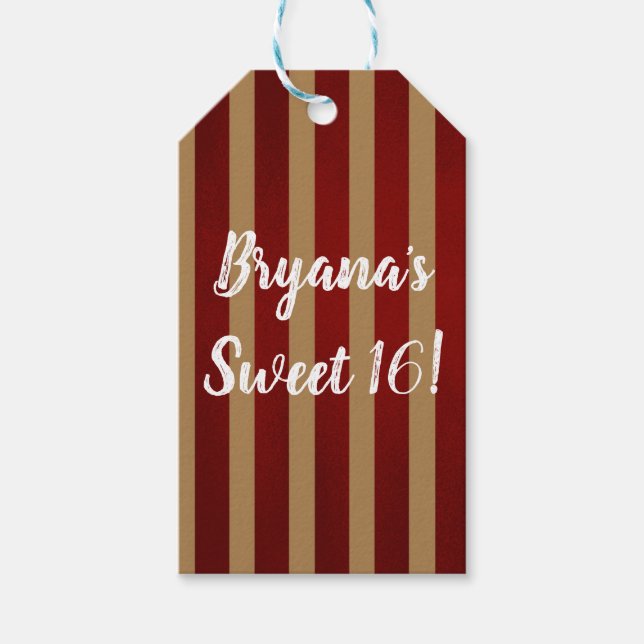 Étiquettes-cadeau Bandes Verticales Rouge & Or Motif trié (Devant)