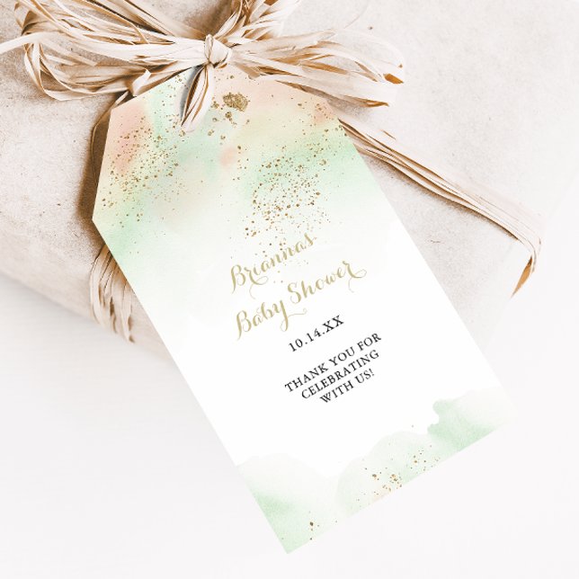 Étiquettes-cadeau Baptême au confetti doré à l'aquarelle  (Créateur téléchargé)