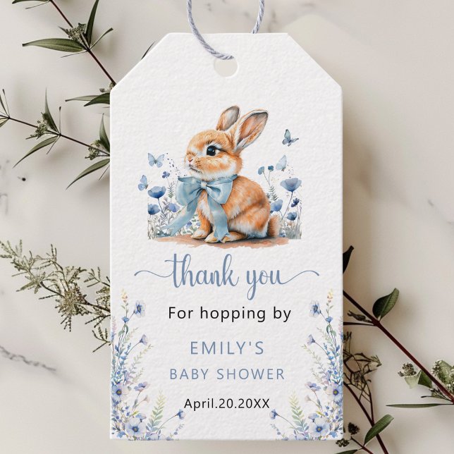 Étiquettes-cadeau Baptême Bébé Fille Fleur Sauvage Lapin Adorable Ga (Créateur téléchargé)