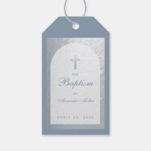 Baptême Boy Dusty Blue Faux Arc Argent Script