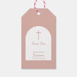 Étiquettes-cadeau Baptême Chrétien Bébé Fille Arche Rose