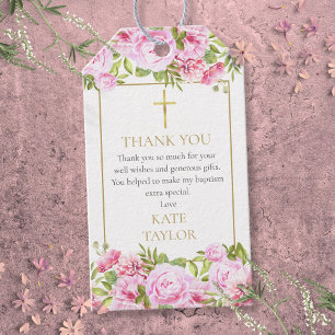 Étiquettes-cadeau Baptême Christening Rose Fleur Rose