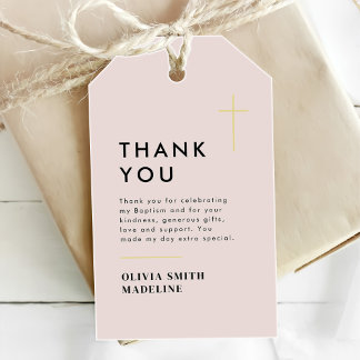 Étiquettes-cadeau Baptême Croix Or Minimal Moderne