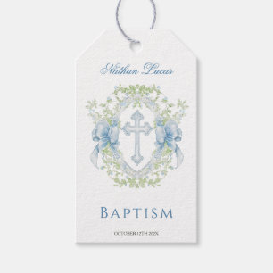 Étiquettes-cadeau Baptême Cross Crest Greenery Baby Boy Baptism étiq