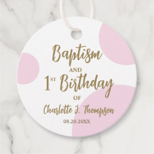 Étiquettes Cadeau Baptême de bébé rose personnalisé 1er anniversaire