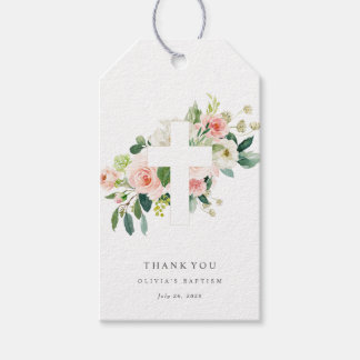 Étiquettes-cadeau Baptême de croix blush Christening Merci Balise ca