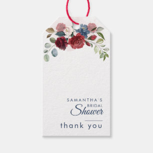 Étiquettes-cadeau Baptême de mariage Floral Greenery Bourgogne