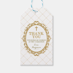 Étiquettes-cadeau Baptême d'or blanc Merci de la Communion