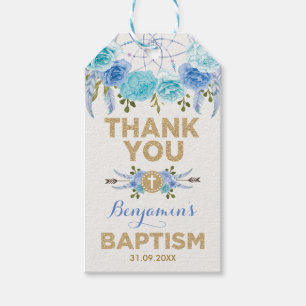 Étiquettes-cadeau Baptême du Baptême du Rêveur floral bleu