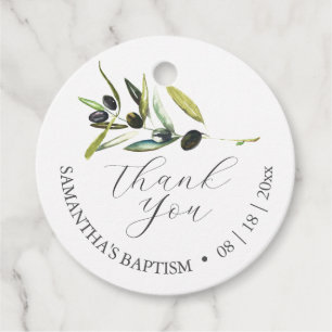 Étiquettes Cadeau Baptême Favoriser Tags Aquarelle Olive Branch