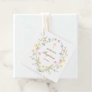 Étiquettes Cadeau Baptême Fleur sauvage Pastel