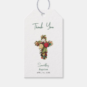 Étiquettes-cadeau Baptême floral croix fille garçon