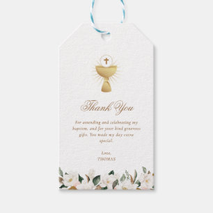 Étiquettes-cadeau Baptême floral Magnolia merci