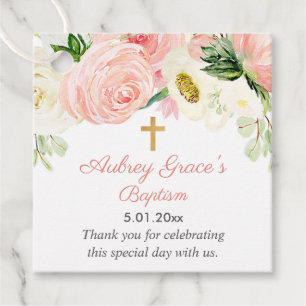 Étiquettes Cadeau Baptême floral rose rose rousse première communion