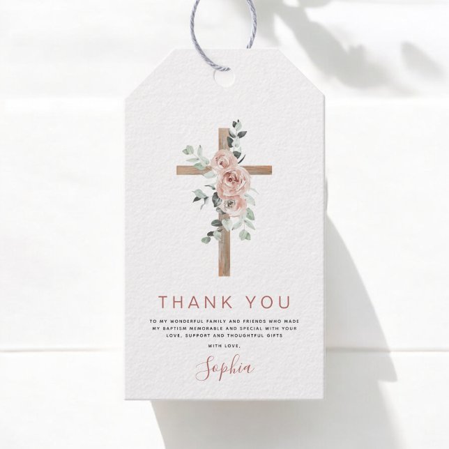 Étiquettes-cadeau Baptême Merci Dusty Rose Girl (Créateur téléchargé)