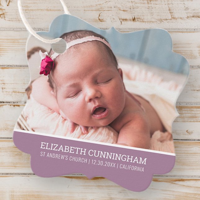 Étiquettes Cadeau Baptême Pour Elle | Typographie simple Photo perso (Créateur téléchargé)