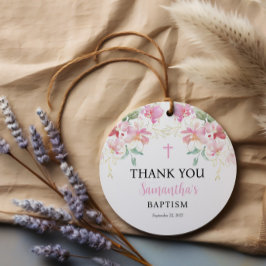 Étiquettes Cadeau Baptême rose floral fille Baptême Scalloped Faver