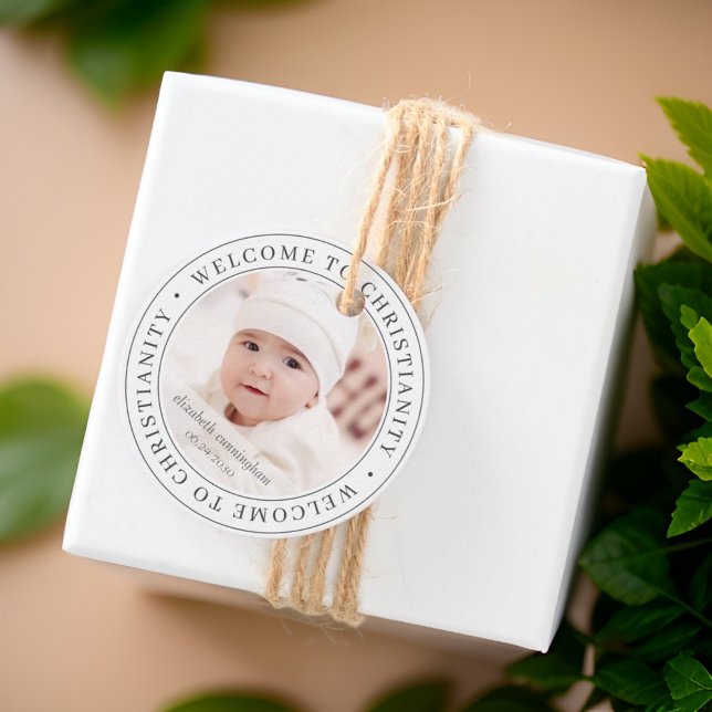 Étiquettes Cadeau Baptême Simple Bienvenue au christianisme Photo (Créateur téléchargé)