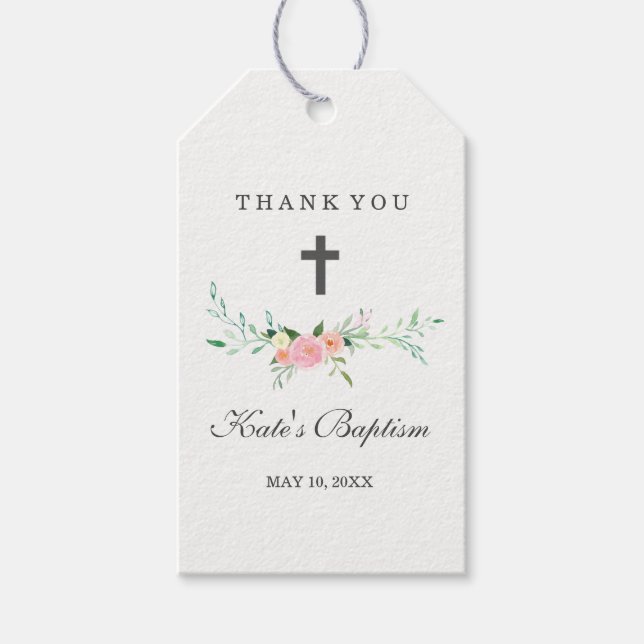 Étiquettes-cadeau Baptêmes de Merci Floral doux (Devant)