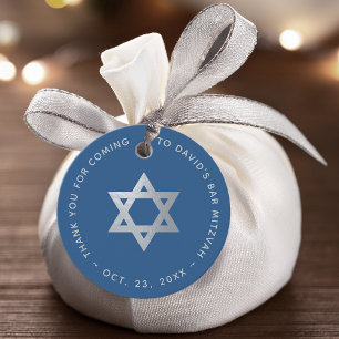 Étiquettes Cadeau Bar Mitzvah Bleu Classique Faux Étoile de David en
