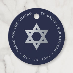 Étiquettes Cadeau Bar Mitzvah Bleu Marine Faux Étoile de David Argen