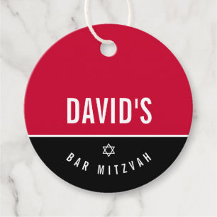 Étiquettes Cadeau BAR MITZVAH étoile simple moderne garçon gris roug