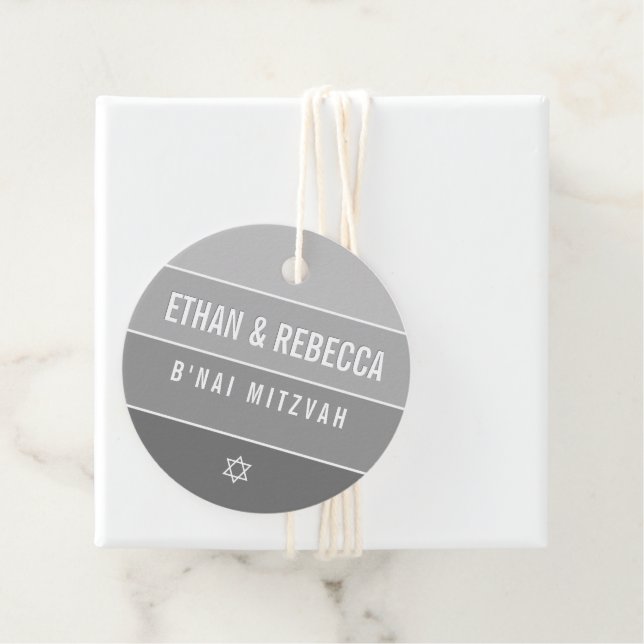 Étiquettes Cadeau BAR MITZVAH moderne bold ombre bloc gris (En situation)