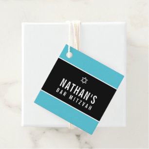 Étiquettes Cadeau BAR MITZVAH simple moderne étoile noir turquoise
