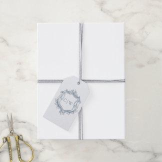 Étiquettes-cadeau Baroque Bouclier Crest Bleu Poussiéreux Élégant Ma
